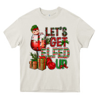 Cream Let's Get Elfed Up Christmas Heavy Core Tee - BundleAndBundleShop