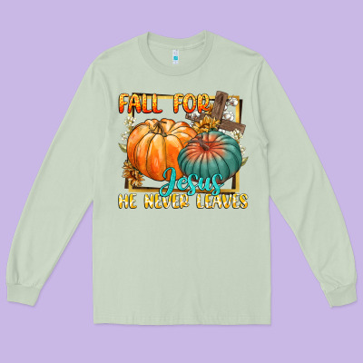 Fall For Jesus He Never Fails Long Sleeve Tee Designed By Cowgirlartshop