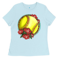 Baby Blue Western Softball With Roses Ladies Tee - LillyAllenDesigns