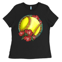 Black Western Softball With Roses Ladies Tee - LillyAllenDesigns