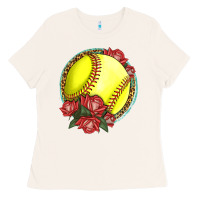 Bone Western Softball With Roses Ladies Tee - LillyAllenDesigns