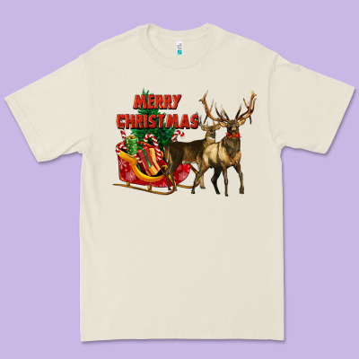 Merry Christmas Two Deers Premium Tee Designed By Lillyallendesigns