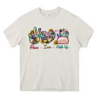 Cream Peace Love Make Up Heavy Core Tee - BundleAndBundleShop
