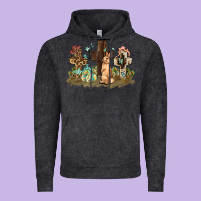 Western Rabbit Bunny With Crosses Easter Day Vintage Hoodie Designed By Howdyjamesfarm