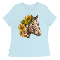 Baby Blue appaloosa horse with sunflowers Ladies Tee - LillyAllenDesigns