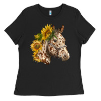 Black appaloosa horse with sunflowers Ladies Tee - LillyAllenDesigns