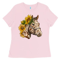 Bubblegum Pink appaloosa horse with sunflowers Ladies Tee - LillyAllenDesigns
