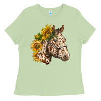 Matcha appaloosa horse with sunflowers Ladies Tee - LillyAllenDesigns