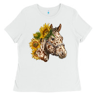 White appaloosa horse with sunflowers Ladies Tee - LillyAllenDesigns