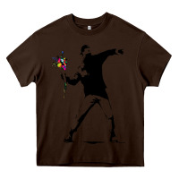 Chocolate Brown banksy protester throwing flowers Heavy Core Tee - lanVoArt