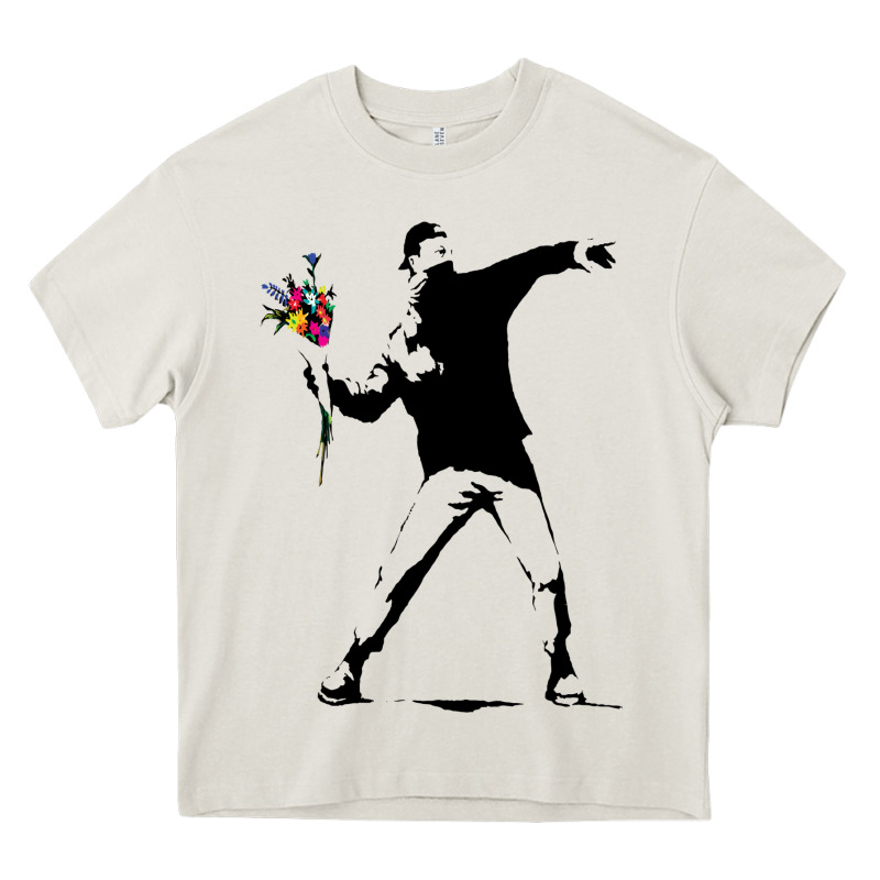 Banksy Protester Throwing Flowers Heavy Core Tee by lanVoArt | Teevron