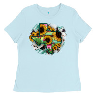 Baby Blue Texas Map Sunflower Cactus Serape Ladies Tee - RanaPortraitStore