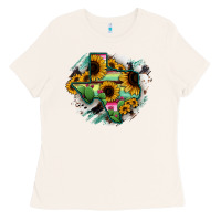 Bone Texas Map Sunflower Cactus Serape Ladies Tee - RanaPortraitStore