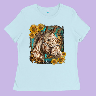 Appaloosa Horse With Sunflowers And Western Background Ladies Tee Designed By Lillyallendesigns