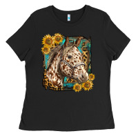 Black appaloosa horse with sunflowers and western background Ladies Tee - LillyAllenDesigns