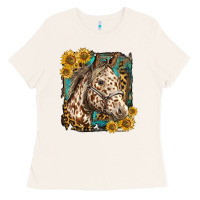 Bone appaloosa horse with sunflowers and western background Ladies Tee - LillyAllenDesigns
