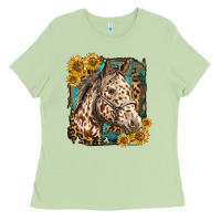 Matcha appaloosa horse with sunflowers and western background Ladies Tee - LillyAllenDesigns