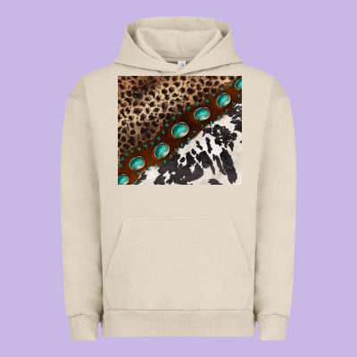 Leopard And Cowhide Gemstone Leather Urban Hoodie Designed By Barkaloodesign
