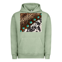 Pigment Oil Green leopard and cowhide gemstone leather Urban Hoodie - BarkalooDesign