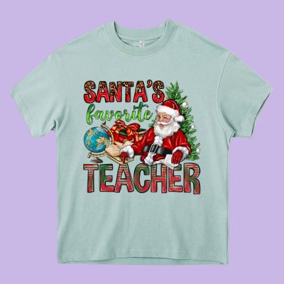 Santa's Favorite Teacher Heavy Core Tee Designed By Bundleandbundleshop