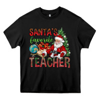 Black Santa's Favorite Teacher Heavy Core Tee - BundleAndBundleShop