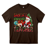Chocolate Brown Santa's Favorite Teacher Heavy Core Tee - BundleAndBundleShop
