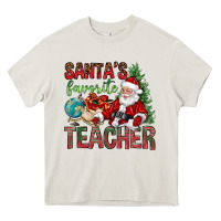 Cream Santa's Favorite Teacher Heavy Core Tee - BundleAndBundleShop
