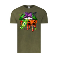 Vintage Olive Halloween lips Vintage Tee - NancyCooperArtShop