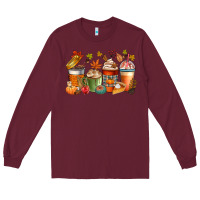 Burgundy fall coffee cups Long Sleeve Tee - CowGirlArtShop