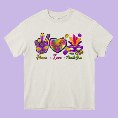 Peace Love Mardi Gras Heavy Core Tee Designed By Bundleandbundleshop
