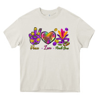 Cream Peace Love Mardi Gras Heavy Core Tee - BundleAndBundleShop