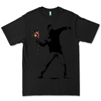 Black banksy protester throwing flowers Premium Tee - lanVoArt