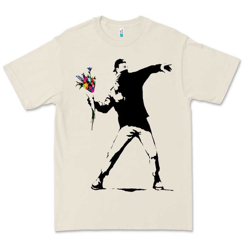 Banksy Protester Throwing Flowers Premium Tee by lanVoArt | Teevron