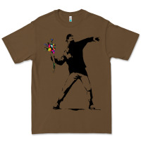 Cacao banksy protester throwing flowers Premium Tee - lanVoArt