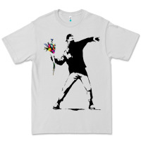 Dove Grey banksy protester throwing flowers Premium Tee - lanVoArt