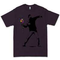 Plum banksy protester throwing flowers Premium Tee - lanVoArt