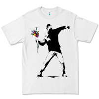 White banksy protester throwing flowers Premium Tee - lanVoArt