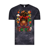 Cloud Black santa's favorite teacher afro messy bun Vintage Tee - texasbilliewilder