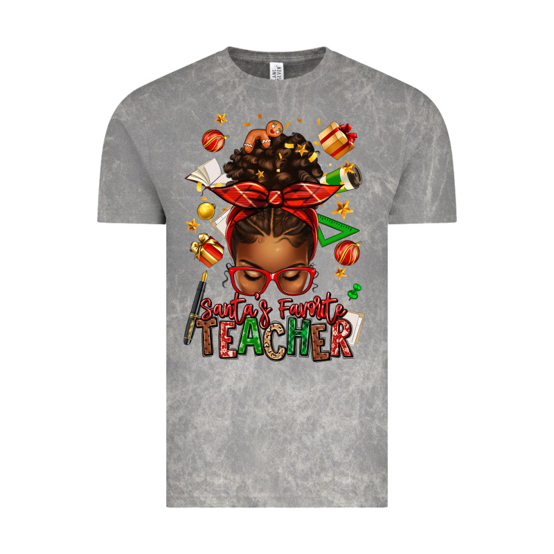 Santa's Favorite Teacher Afro Messy Bun Vintage Tee by texasbilliewilder | Teevron
