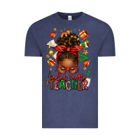 Vintage Denim santa's favorite teacher afro messy bun Vintage Tee - texasbilliewilder
