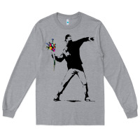 Heather Grey banksy protester throwing flowers Long Sleeve Tee - lanVoArt