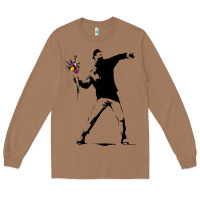 Banksy Protester Throwing Flowers Long Sleeve Tee | Teevron