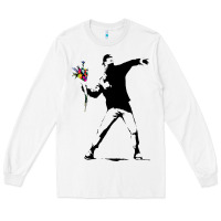White banksy protester throwing flowers Long Sleeve Tee - lanVoArt