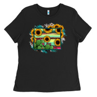 Black Wyoming Map Sunflower Cactus Serape Ladies Tee - RanaPortraitStore