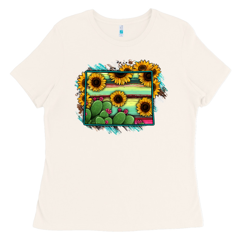 Wyoming Map Sunflower Cactus Serape Ladies Tee by RanaPortraitStore | Teevron