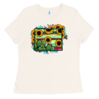 Bone Wyoming Map Sunflower Cactus Serape Ladies Tee - RanaPortraitStore