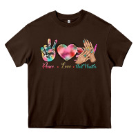Chocolate Brown Peace Love Nail Hustler Heavy Core Tee - BundleAndBundleShop