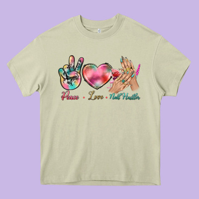 Peace Love Nail Hustler Heavy Core Tee Designed By Bundleandbundleshop