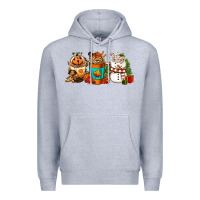 Heather Grey Halloween thanksgiving christmas coffee cups Premium Hoodie - FaDigitalArtStudio