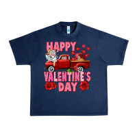 Navy Happy Valentine's day red truck Urban Heavy Tee - HowdyJamesFarm